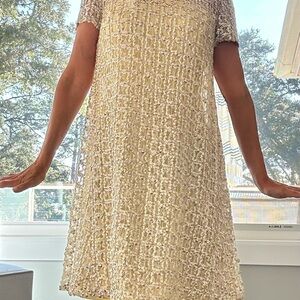 1960s Vintage Cream Textured Dress